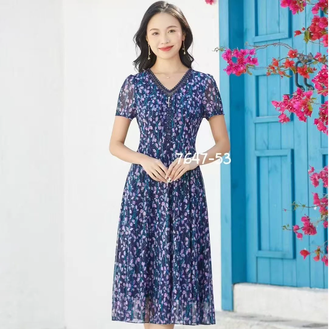 【57647】上新台湾纱，舒适亲肤透气妈妈装连衣裙春夏秋中长款