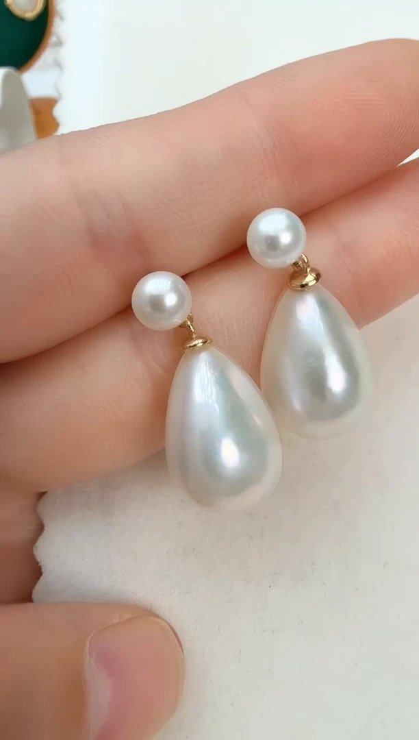 耳饰拼合珍珠（马贝珠）银S925镶嵌双珠灵动水滴