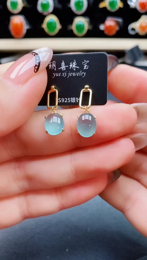 翡翠银S925镶嵌耳饰0000