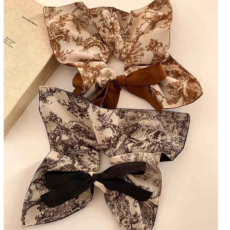 墨染烟林~蝴蝶结方巾大肠发圈女高级感低马尾新中式方形发饰头绳