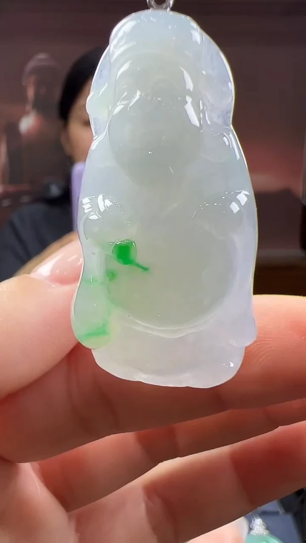 18K金镶嵌挂件翡翠财神 不含链