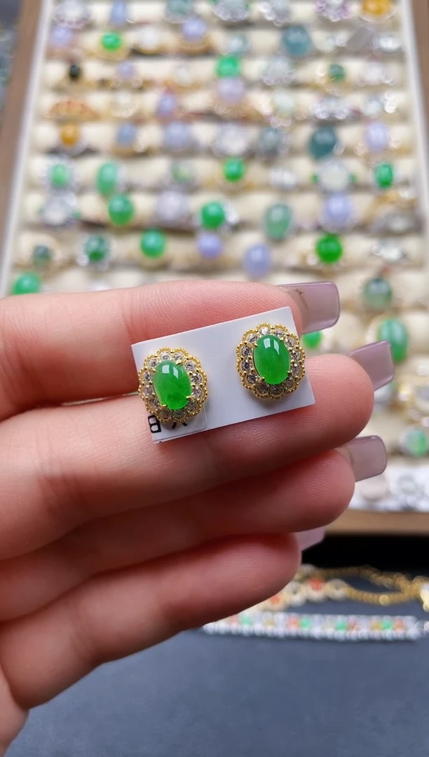 银S925镶嵌翡翠耳饰83