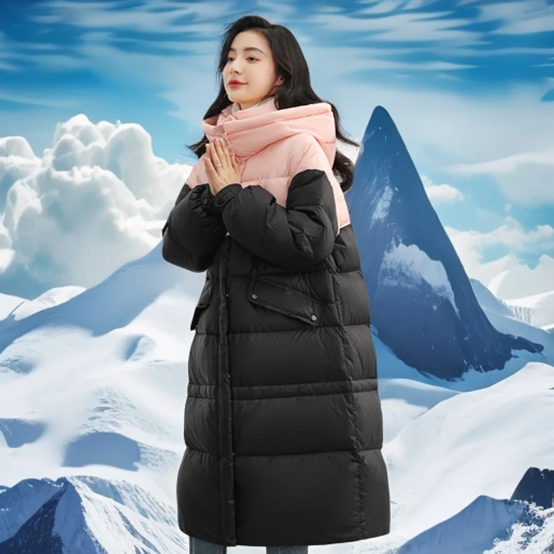 新品秋冬女士加厚连帽保暖中长款休闲冬季【新国标90绒】羽绒服