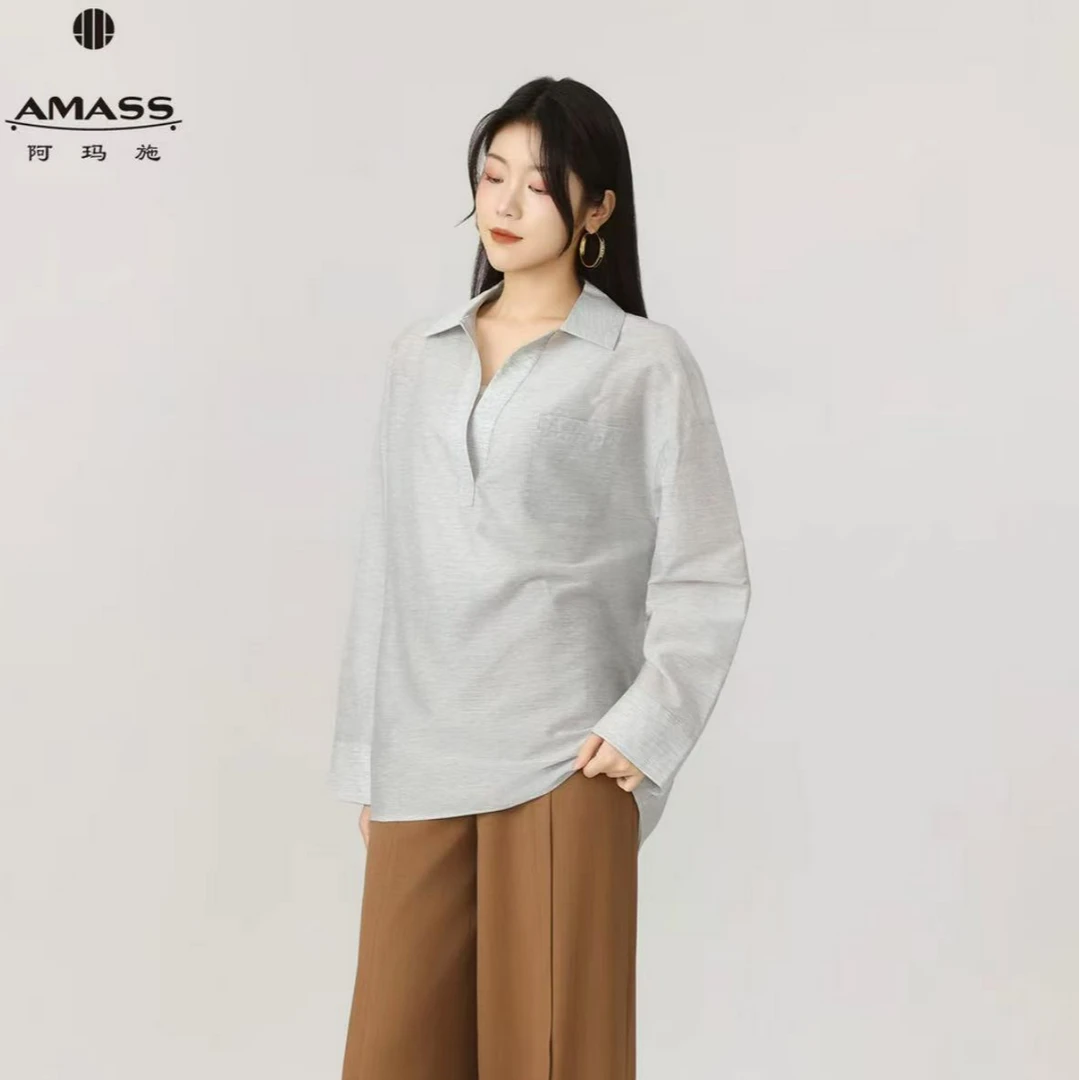 AMASS/阿玛施春夏新款时尚简约复古设计休闲长袖宽松衬衫女530074