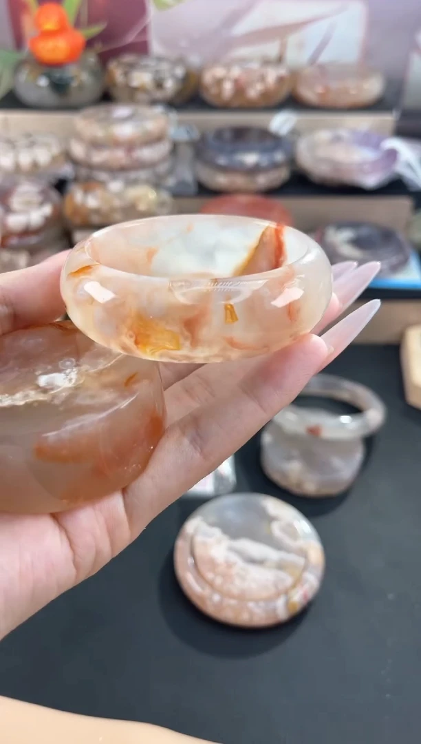 未镶嵌手镯石英质玉天然樱花玛瑙手镯52