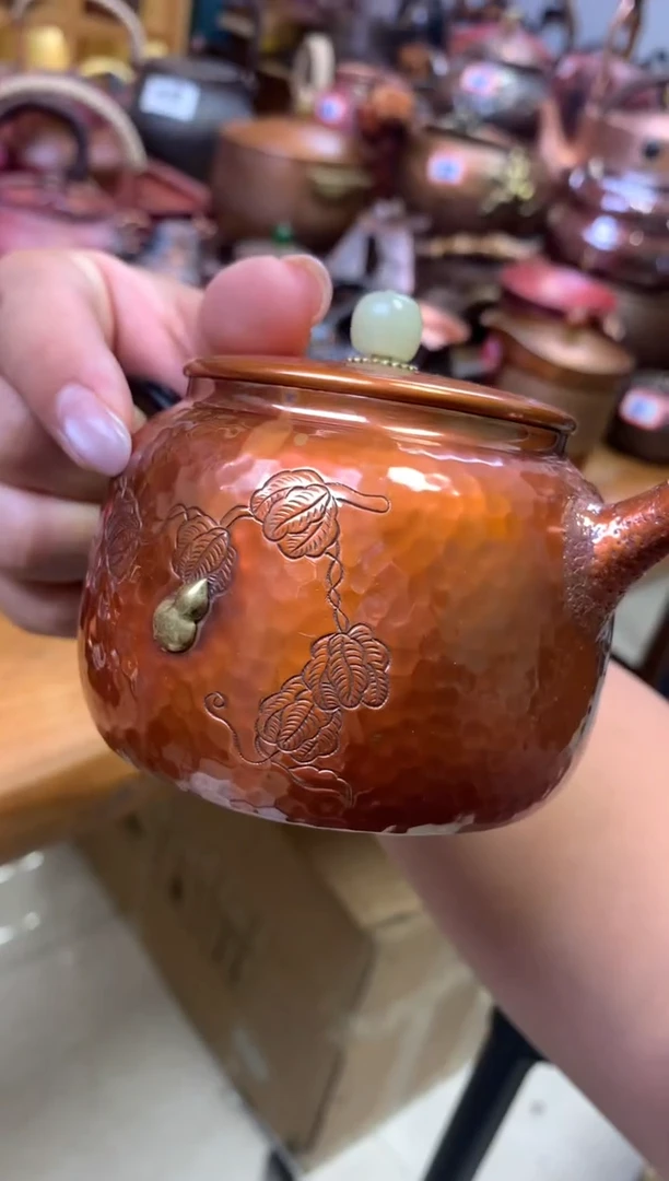 紫铜簪刻鎏金葫芦闷泡壶