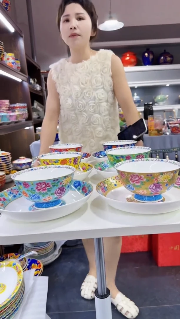 珐琅 6碗+6盘景德镇