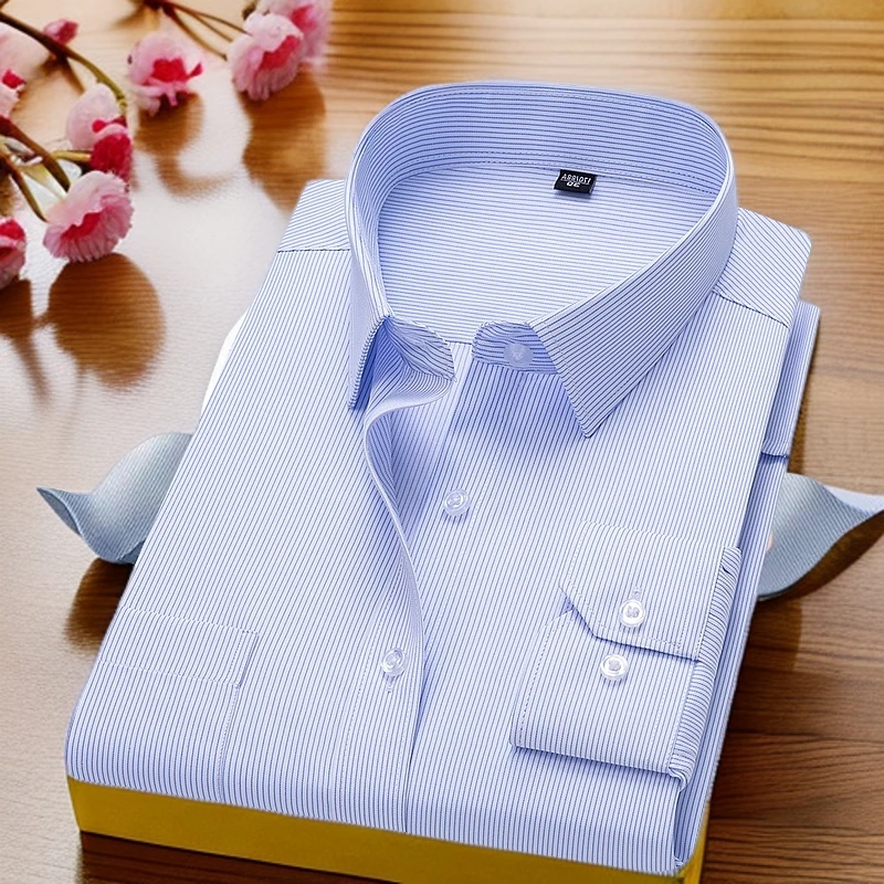 男士大码高棉条纹衬衫长袖商务正装男新款衬夏季透气加大加肥