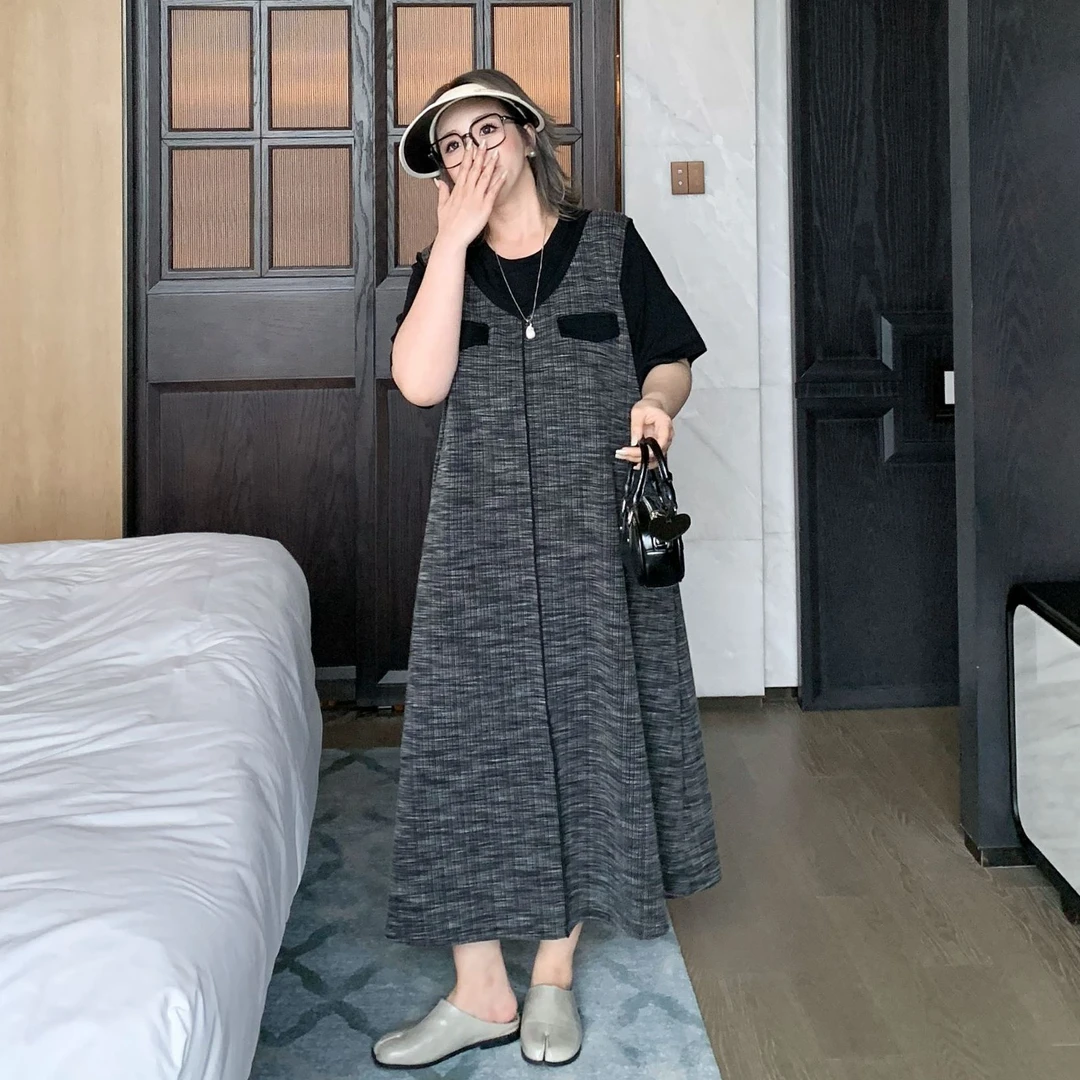 媛子大码假两件高级感连衣裙洋气优雅小众高端25夏季新款女士长裙