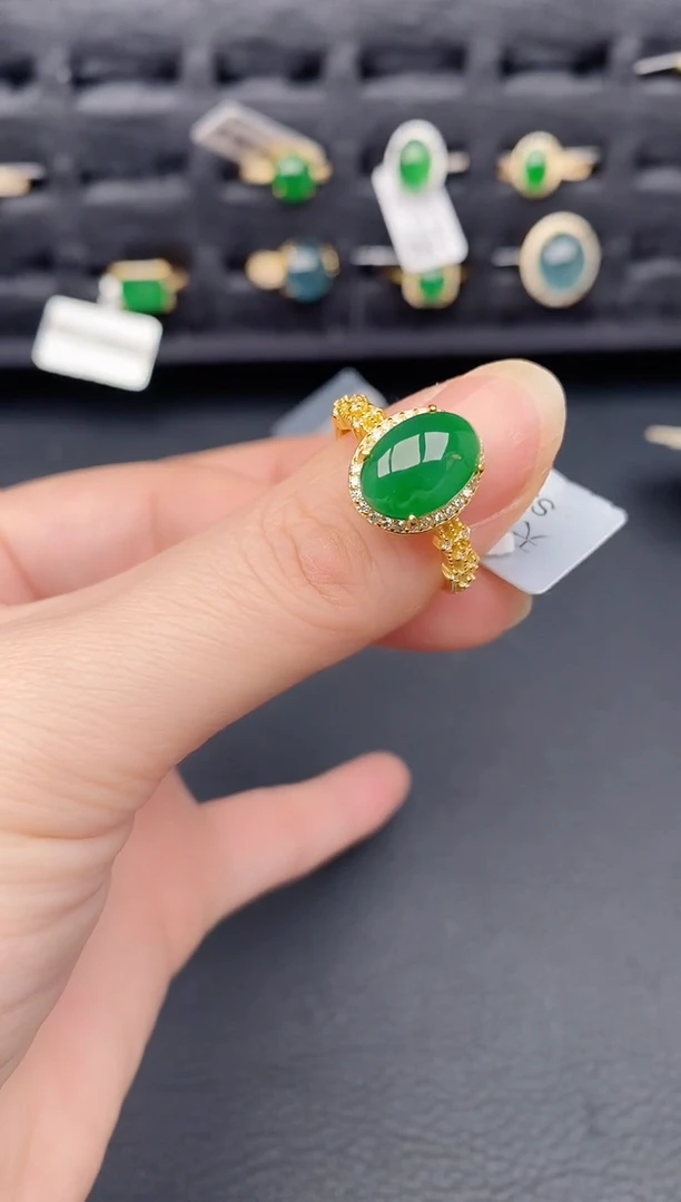 银S925镶嵌戒指翡翠天然a货翡翠360