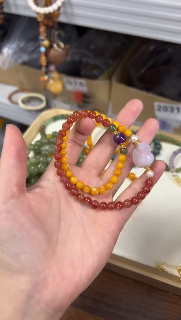 未镶嵌蜜蜡手链蜜蜡南红玛瑙貔貅款双圈[0359]