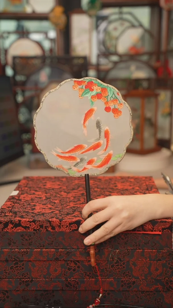 扇子团扇 绣花双面非遗