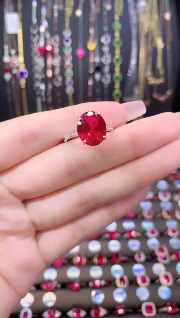 红宝石戒指银S925镶嵌银色10.12