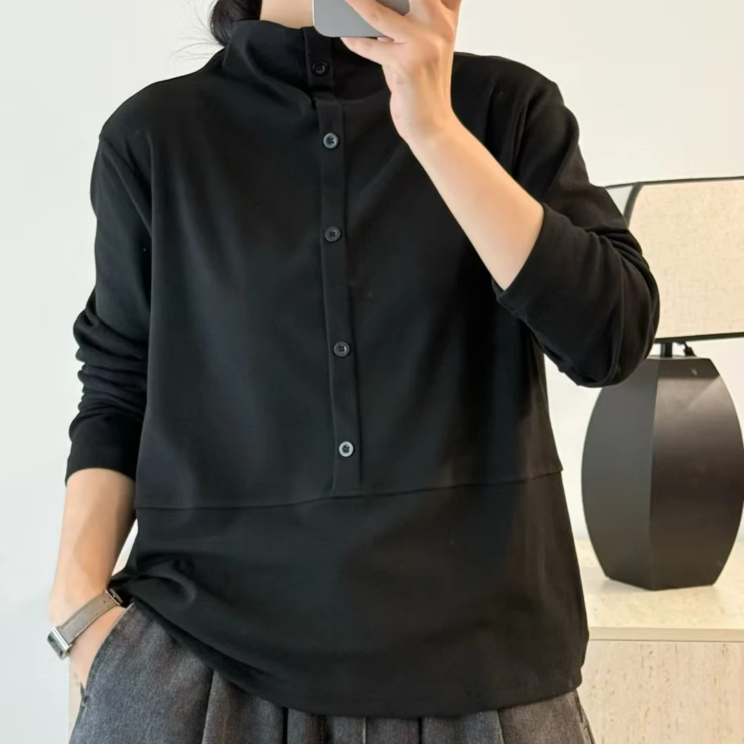 16329新款春秋修身显瘦简约百搭立领打底衫