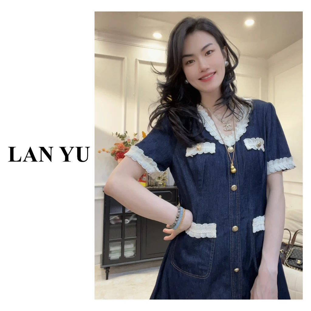 小个子/常规~春夏季新款蕾丝拼接洗水软牛仔连衣裙LY