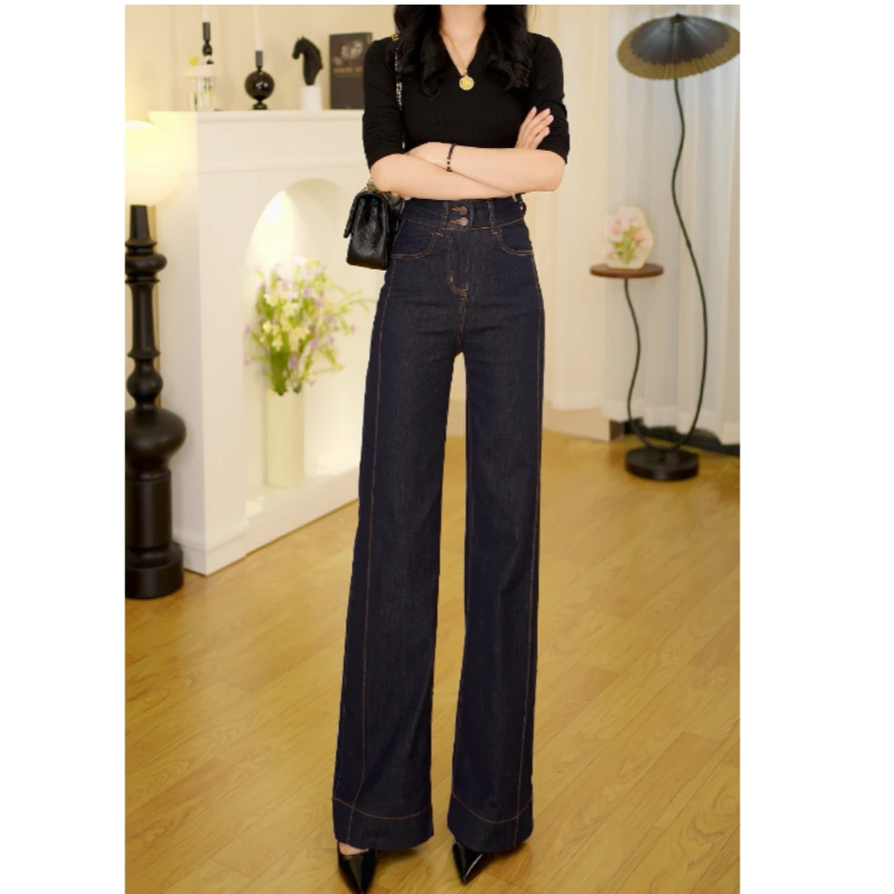 夏季薄款显瘦高腰宽松微喇百搭休闲直筒牛仔拖地裤#2386