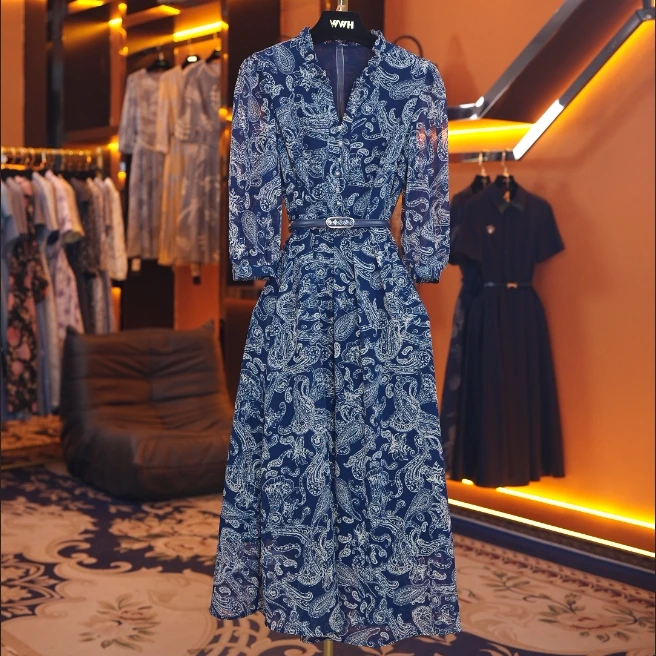 【赫尔温】设计款宝石蓝时尚收腰显瘦连衣裙DHZFF50479