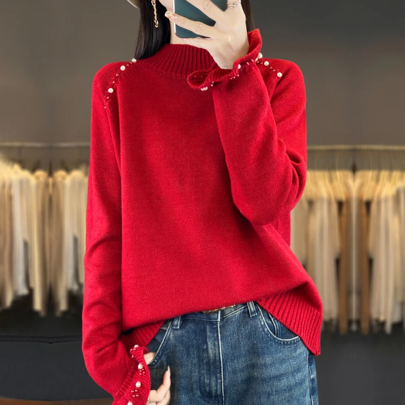 春秋大码外穿毛衣女洋气时尚长袖针织衫显瘦百搭秋冬半高领打底衫