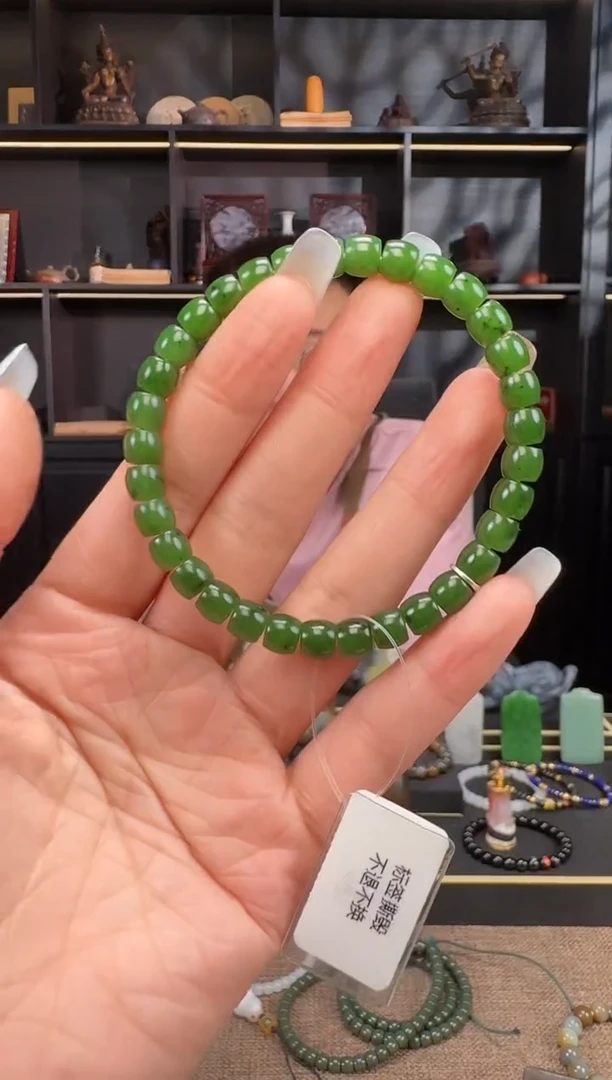 和田玉未镶嵌颈饰7mm碧玉极致手串