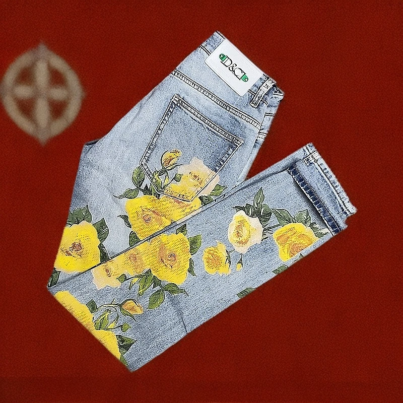 春夏修身小直筒印花水洗男牛仔裤子男士港风个性轻奢时尚潮流男裤