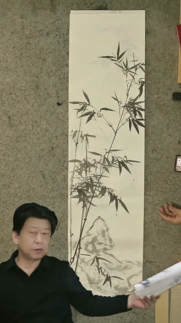 国画四尺对开  墨竹条屏 34*138cm