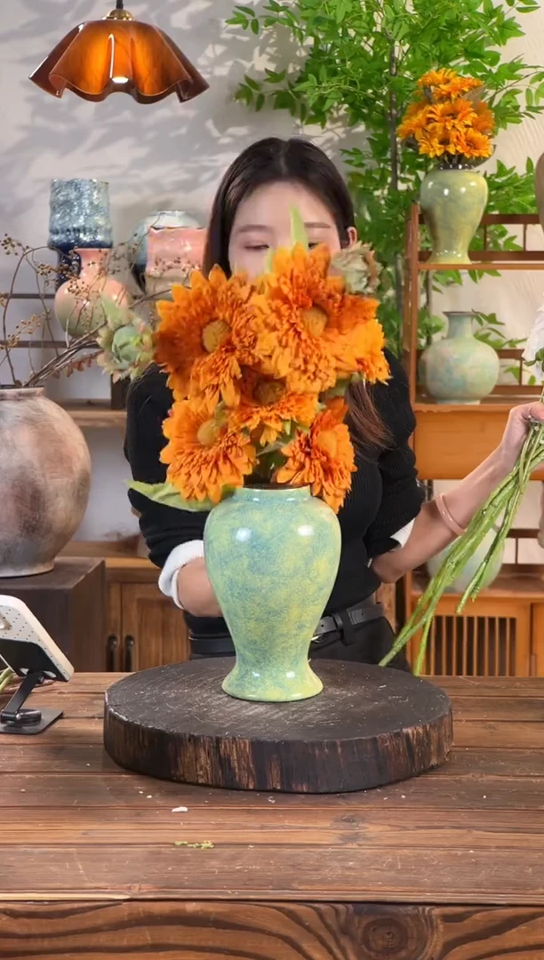 [绿野仙踪-中号美人花瓶】复古绿色陶瓷花瓶干花鲜花陶罐桌面斗柜