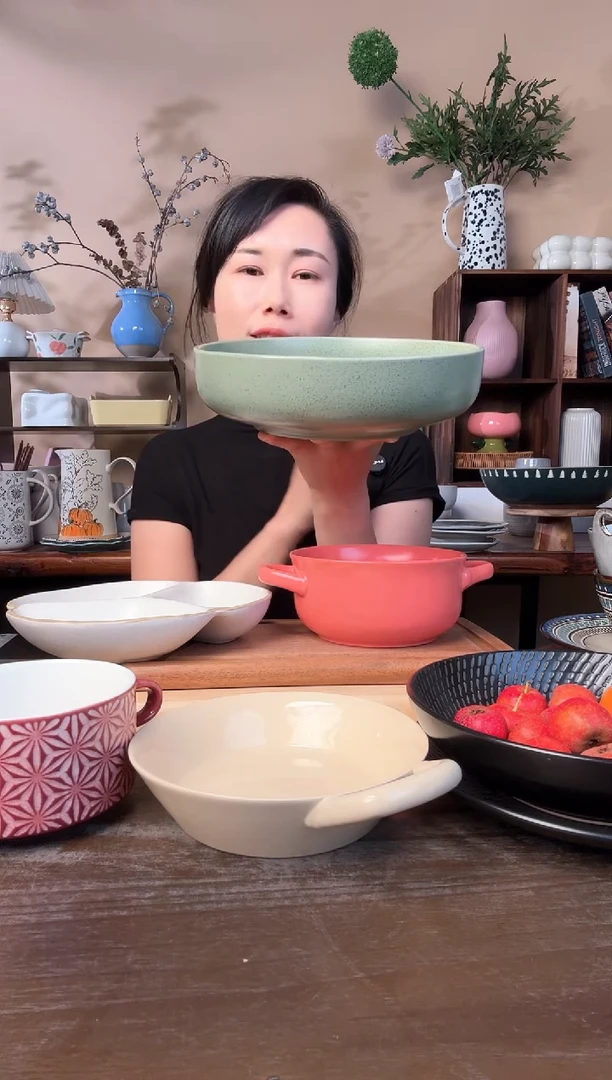 8.8英寸窑变绿麻点深盘微瑕