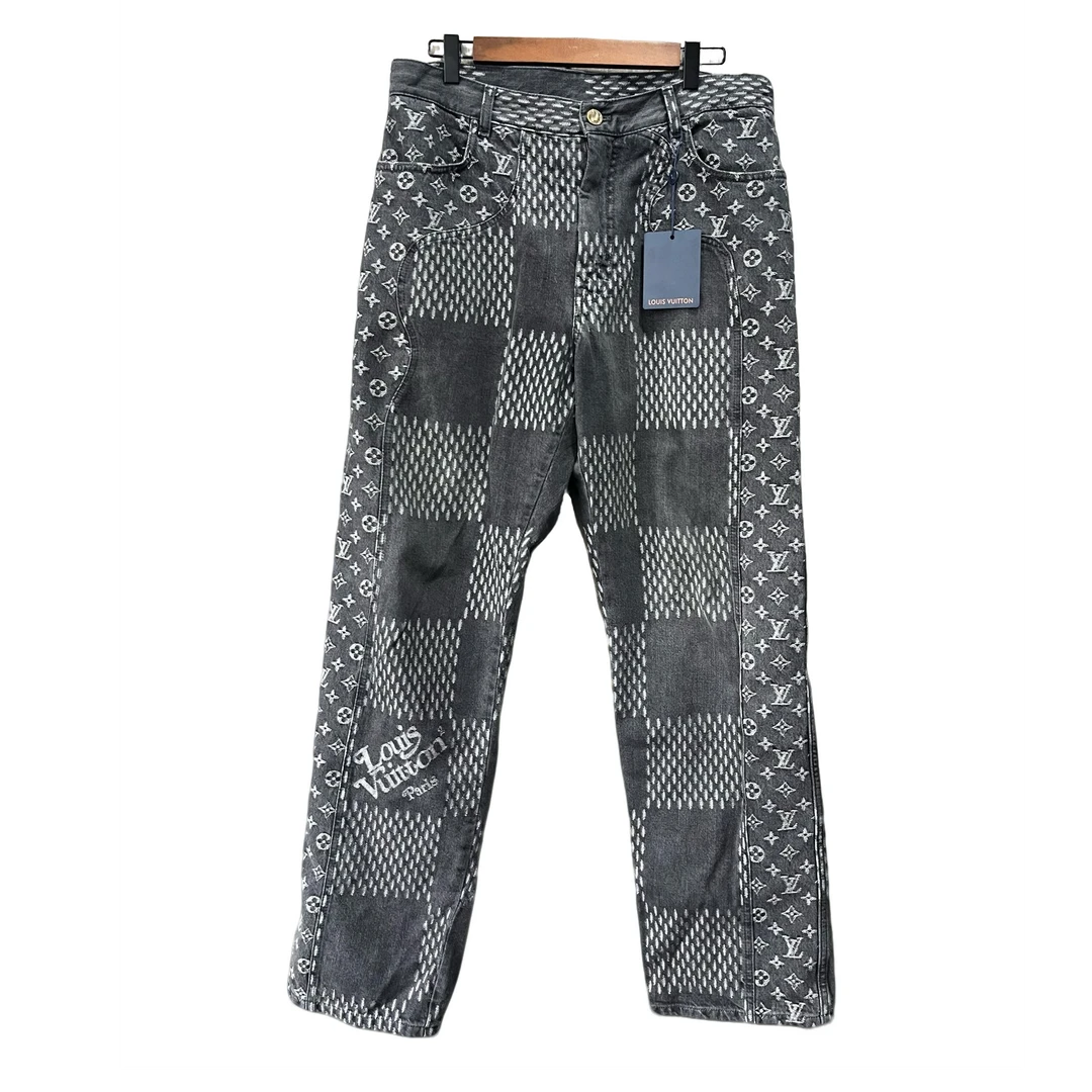 未使用 LouisVuitton/路易威登  棋盘满印牛仔裤 x0956