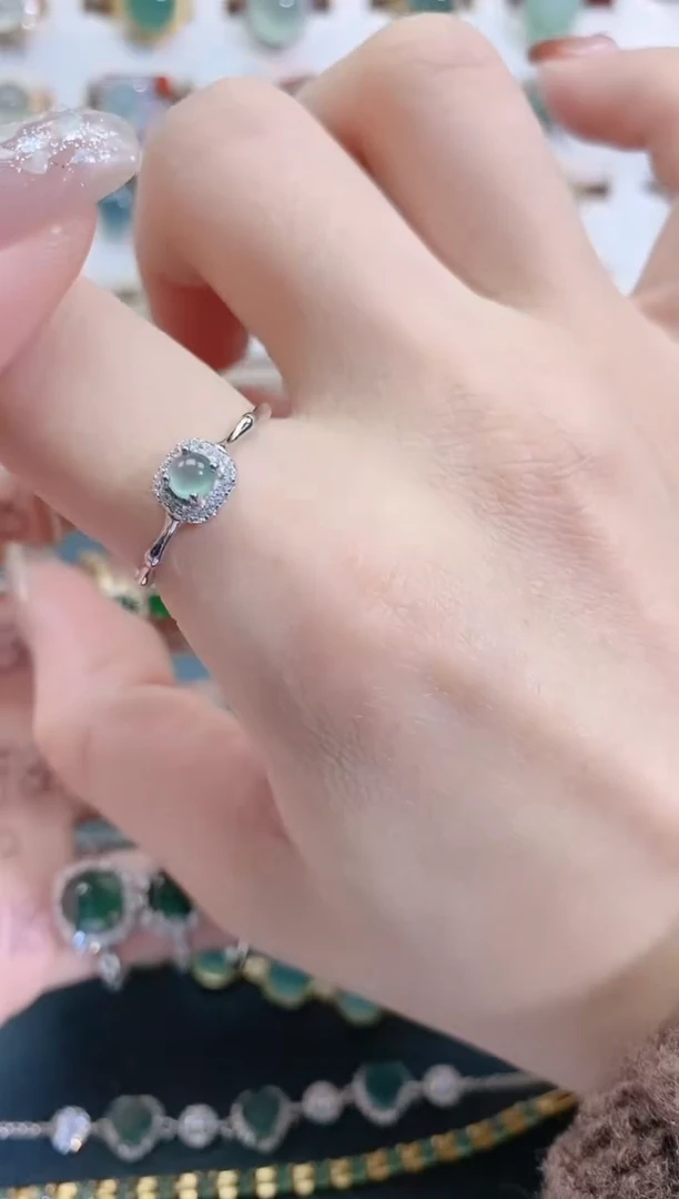银S925镶嵌戒指翡翠天然翡翠
