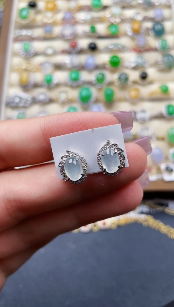 银S925镶嵌翡翠耳饰100