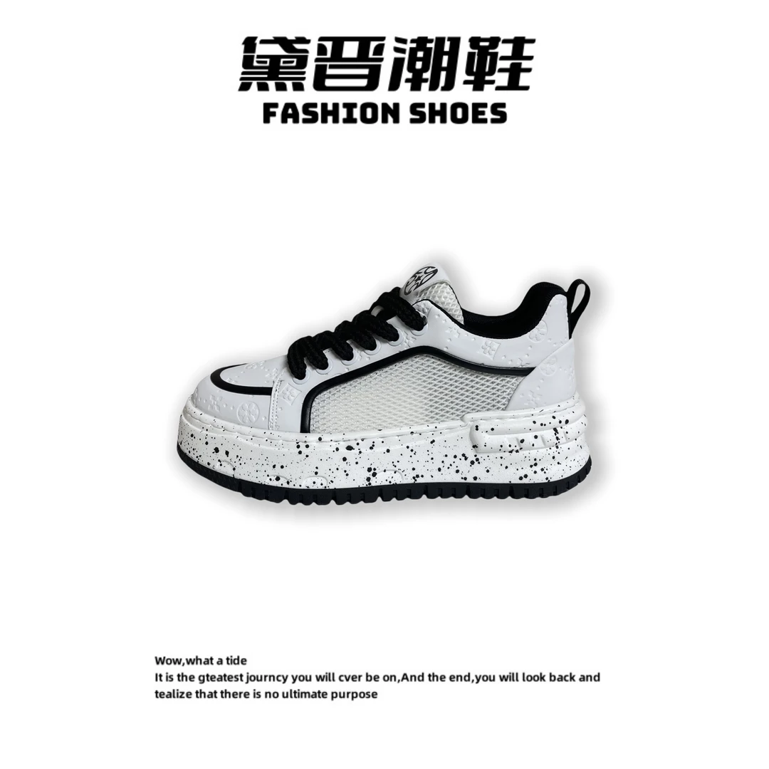 【黛晋潮鞋】夏季新款休闲男士网面软底软面透气百搭时髦喷墨板鞋