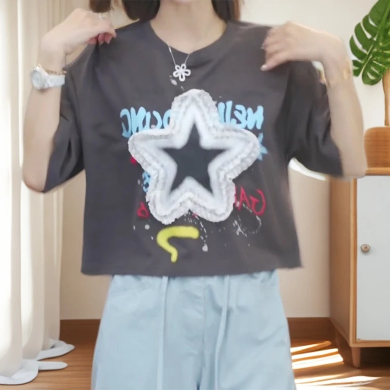 【五角星】2025夏季新款时尚休闲气质T恤上衣宽松百搭