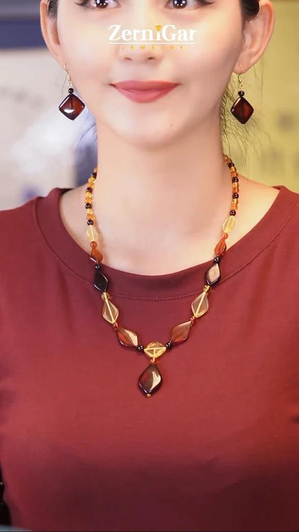 琥珀颈饰未镶嵌天然琥珀两件套