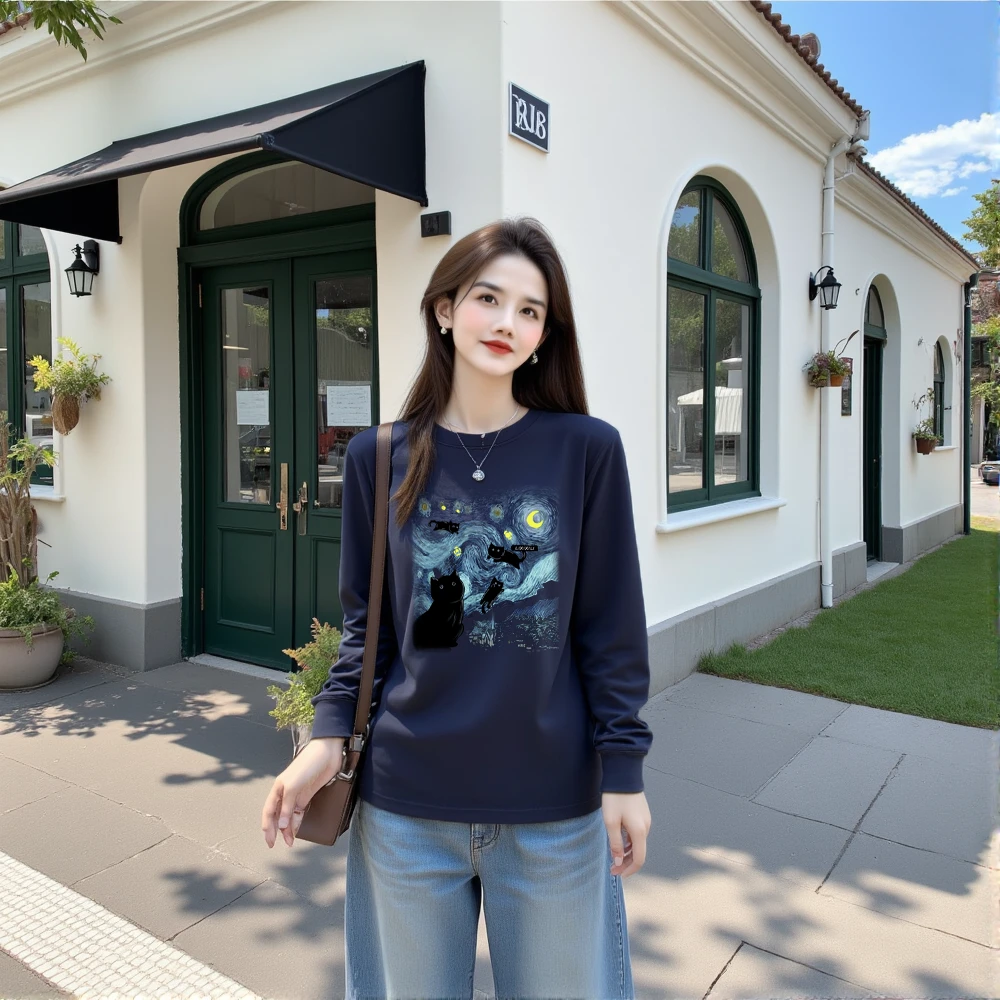 【梵高的猫】正肩卫衣绒衫打底单穿卫衣宽松长袖时尚2025爆款设计款