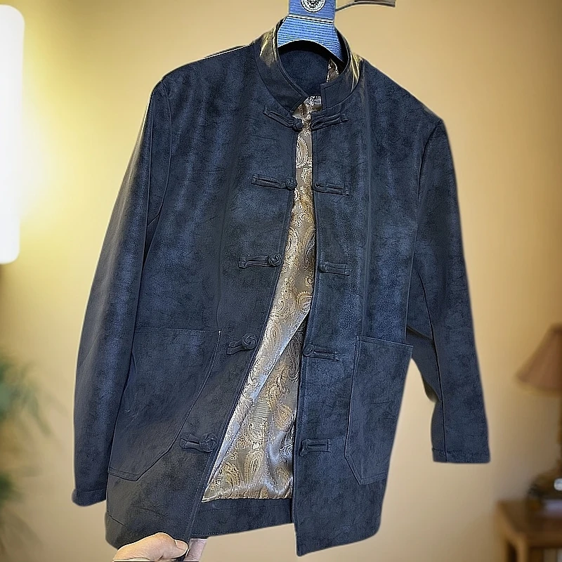 2025春款新款男士立领新中式唐装修身加厚保暖百搭休闲高品质纯色