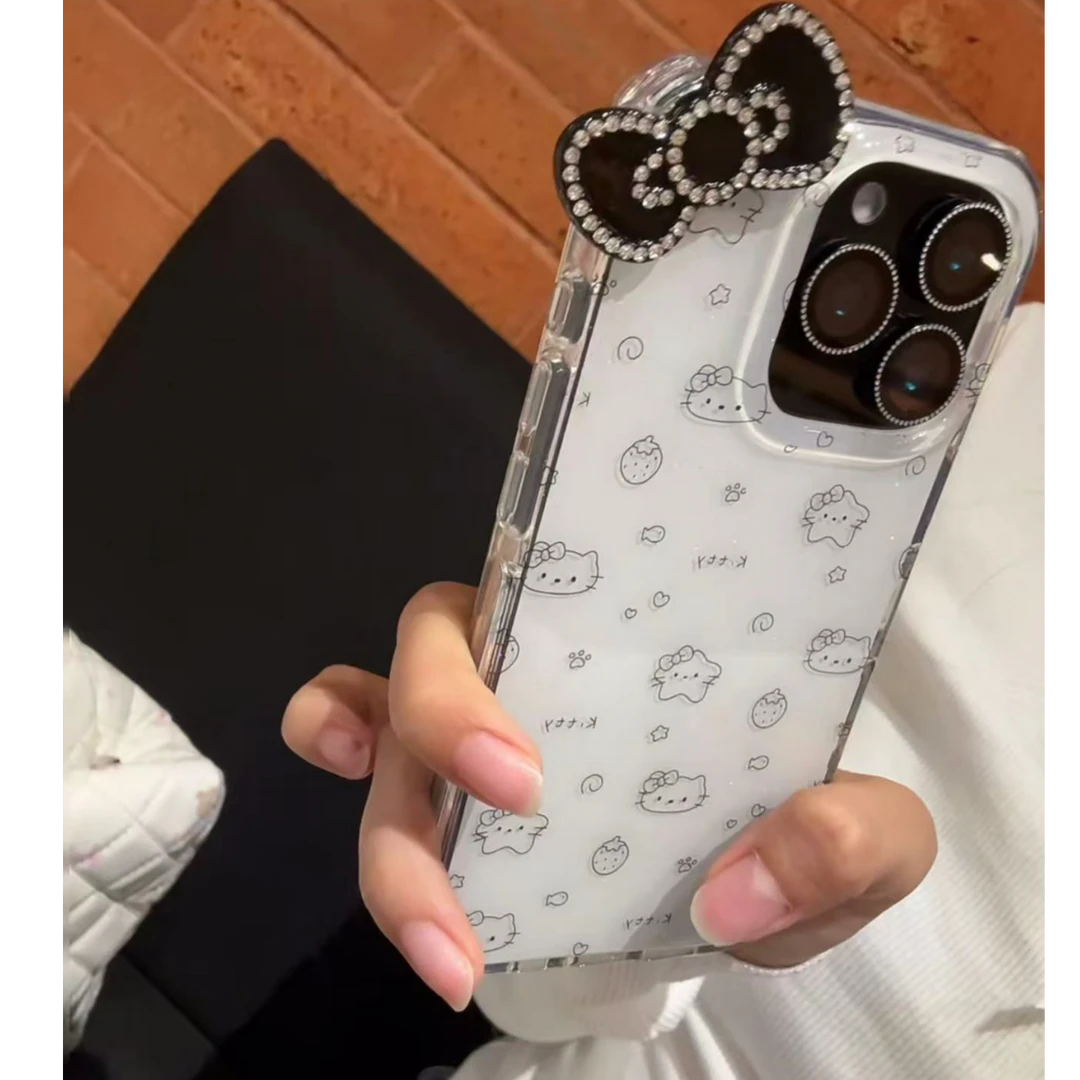 imd满屏线条kt猫立体蝴蝶结适用苹果16promax手机壳华为小米oppo