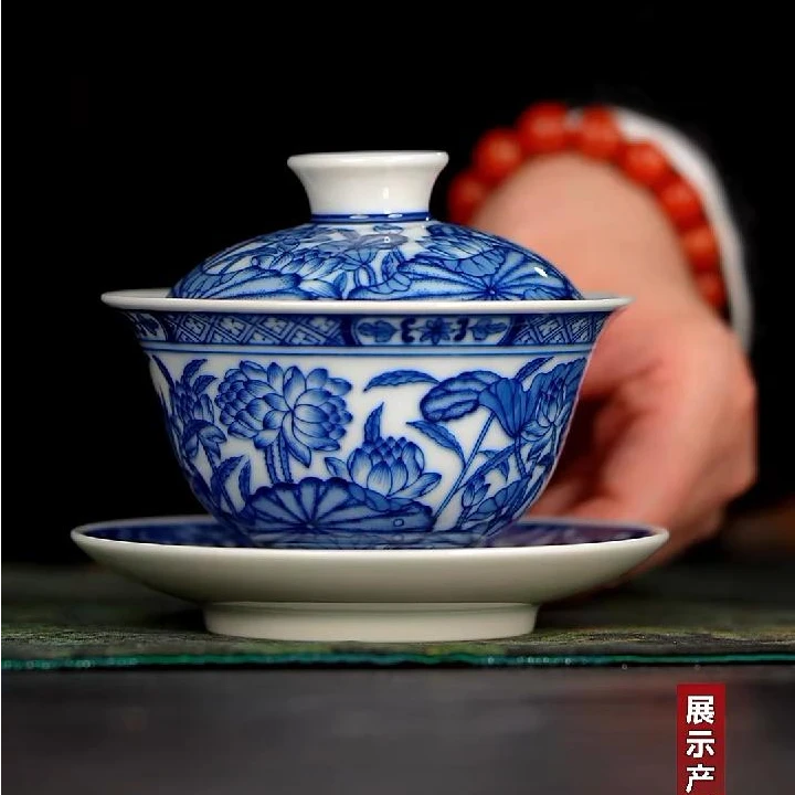 【小乔赏瓷】慎静斋重工荷花盖碗sjz124