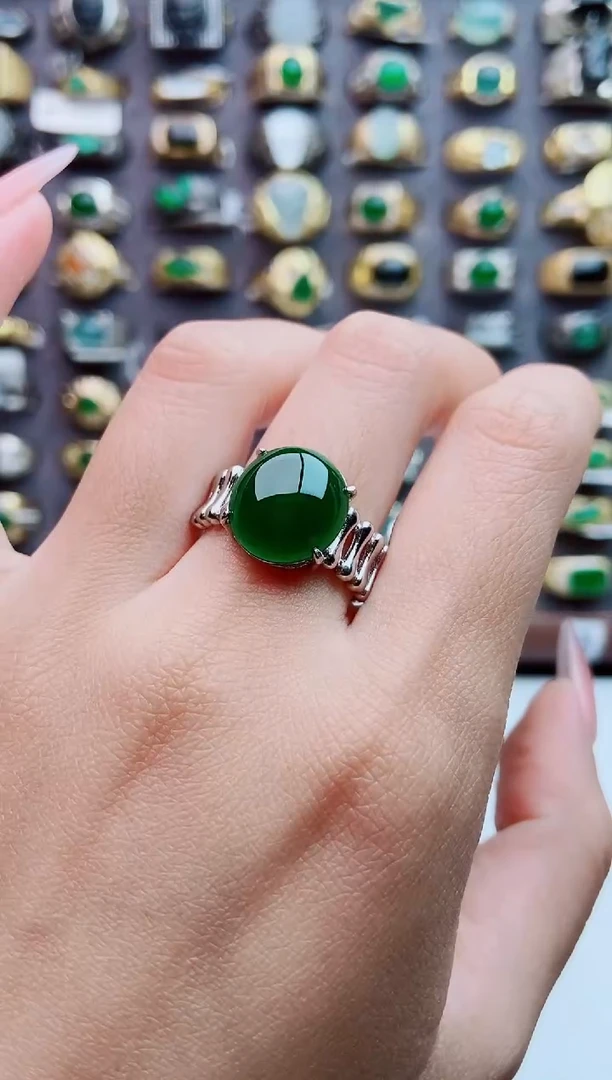 银S925镶嵌戒指翡翠天然翡翠男戒