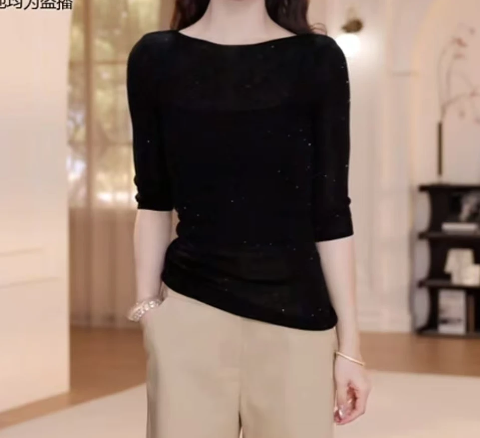 【YANYAN】早秋薄款纯色细闪针织中袖YY-6820