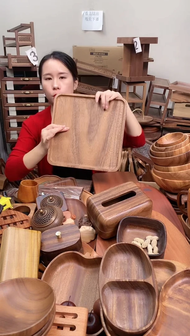 木 南美胡桃木带手抓槽托盘30*30*2cm