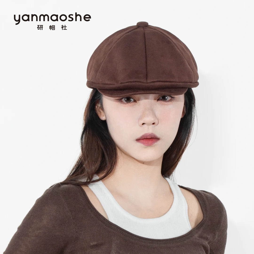 研帽社秋冬厚麂皮绒BT095时尚保暖前进帽贝雷帽女大头围小头帽子