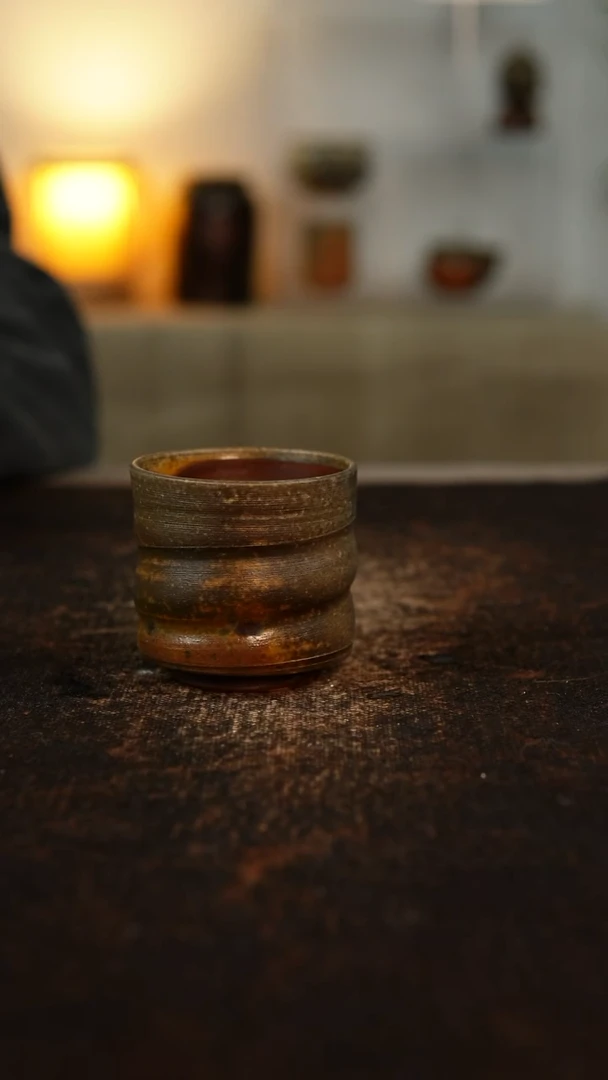 柴烧裸烧 螺纹杯 100cc   微瑕