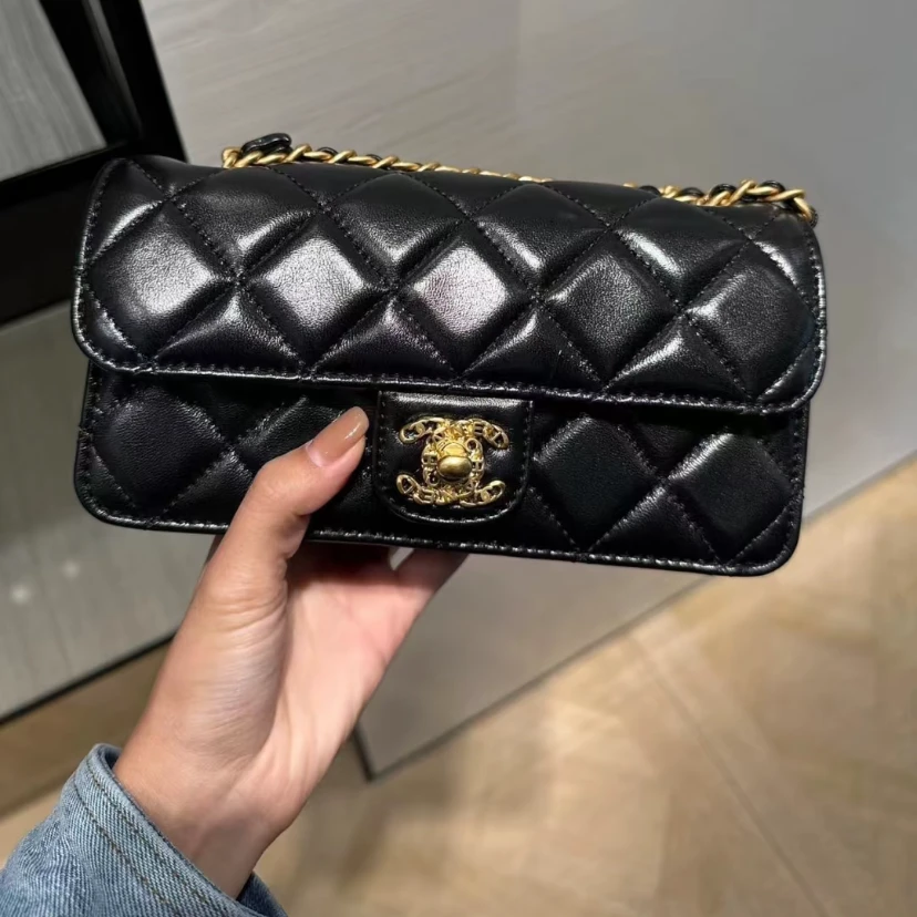 99新 Chanel/香奈儿 GGS23A法棍黑金羊皮芯片款76478073