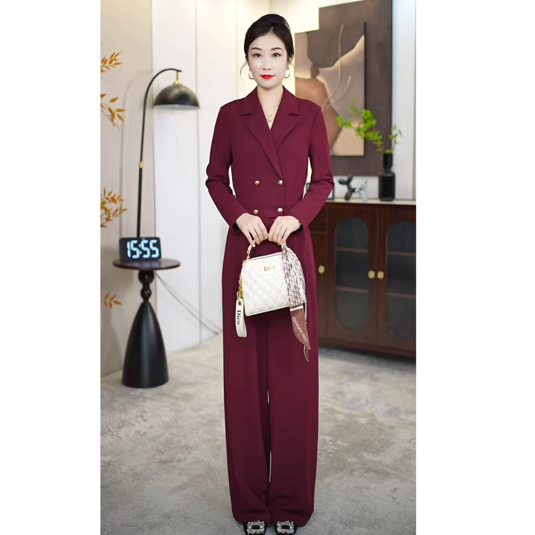 前脱连体裤长裤厚款拼接通勤风高腰直筒裤原创设计