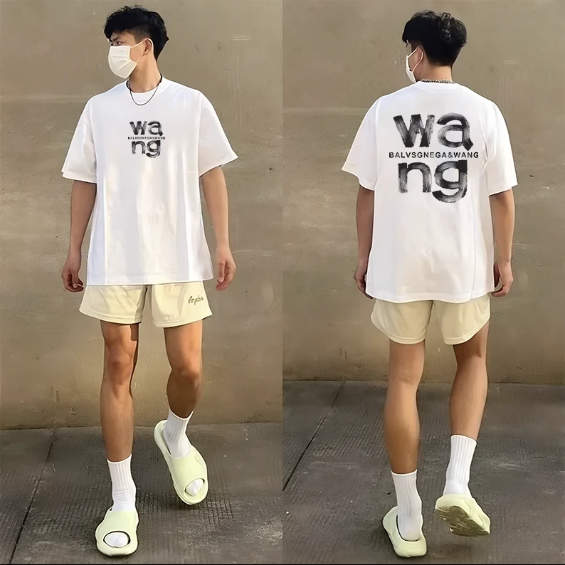 美式潮牌高级感男装时尚印花纯棉短袖男士不透宽松圆领ins休闲T恤