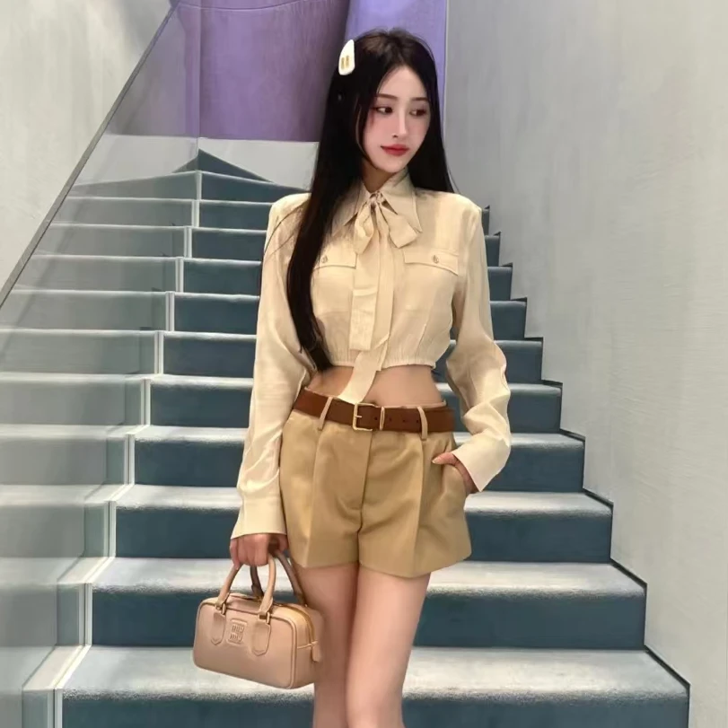 全新未使用 MIU MIU/缪缪 满印长袖翻领 裸色/36