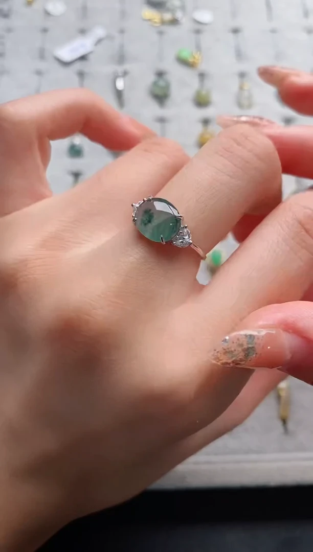 银S925镶嵌戒指翡翠44444+1
