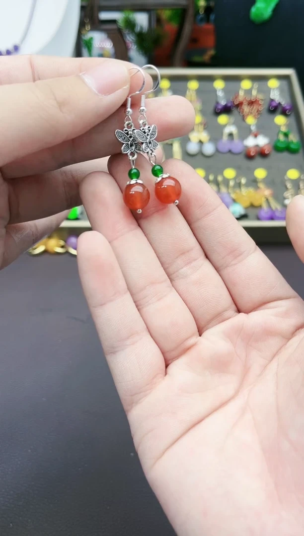 【闪购商品】南红玛瑙耳饰银S925镶嵌107000