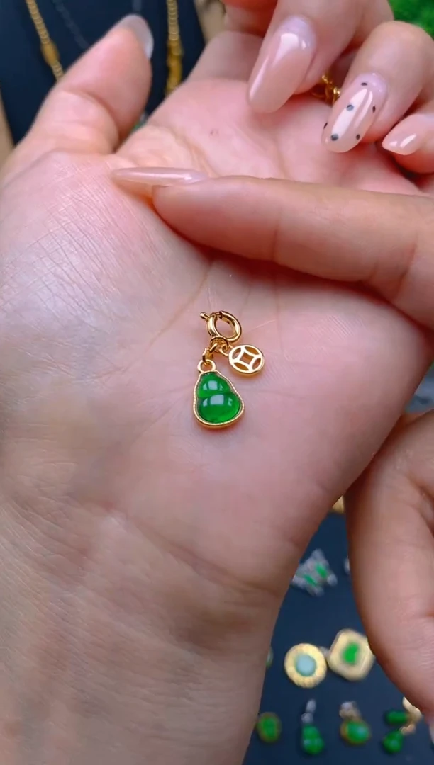 吊坠(不含链)银S925镶嵌翡翠铜钱葫芦