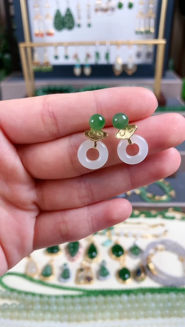 银S925镶嵌和田玉耳饰1